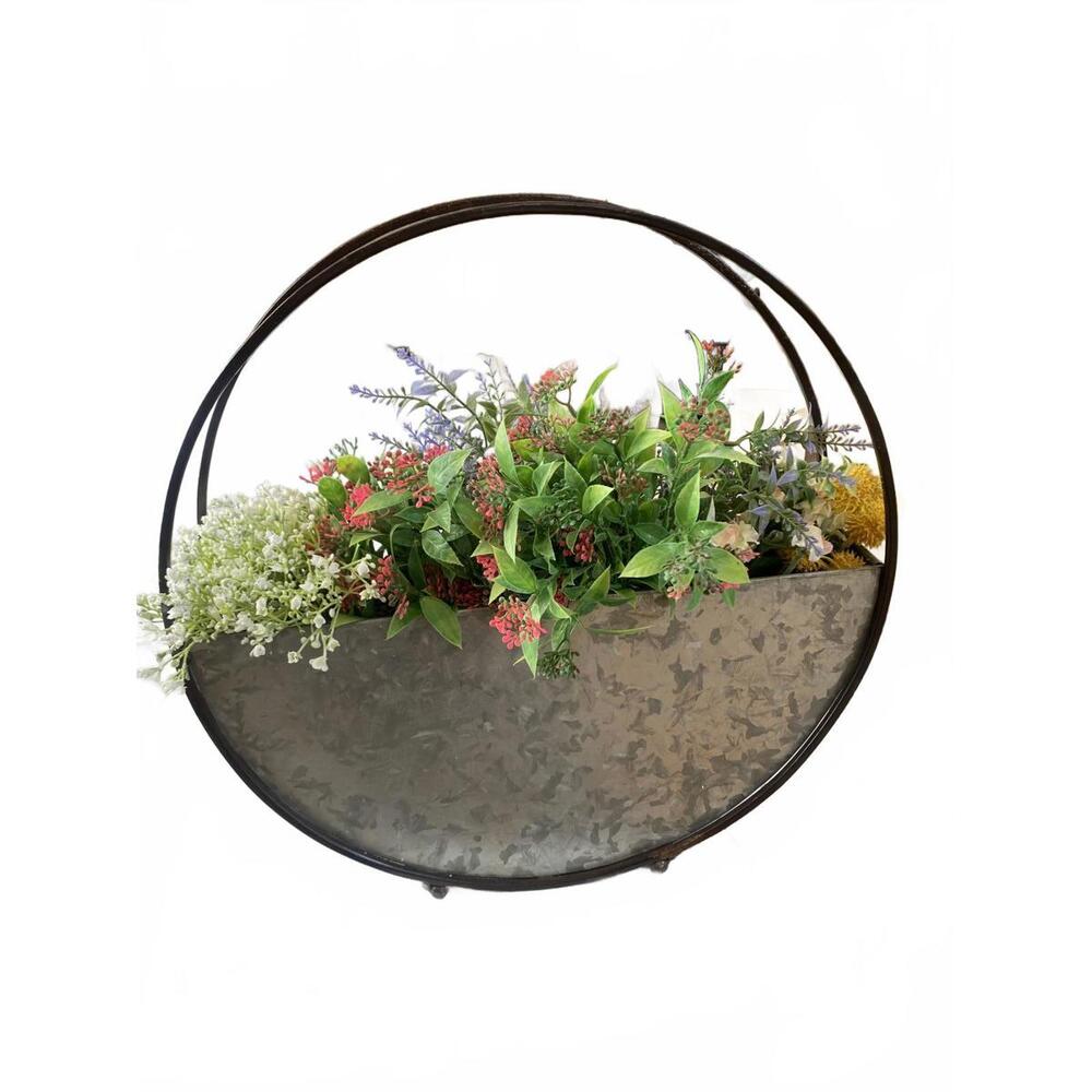 Decorative Metal Basket with Artificial Flowers